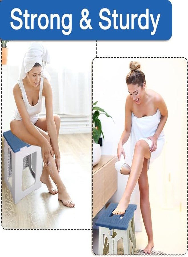 ProTraverse Foldable Small Waterproof Plastic Corner Stool for Bathroom - Foldable Non-Slip Shower Bench/Bathtub Stool for The Elderly, Blue-White Color Scheme,Holds Up to 330 lbs, 17.7 inches - Image 4