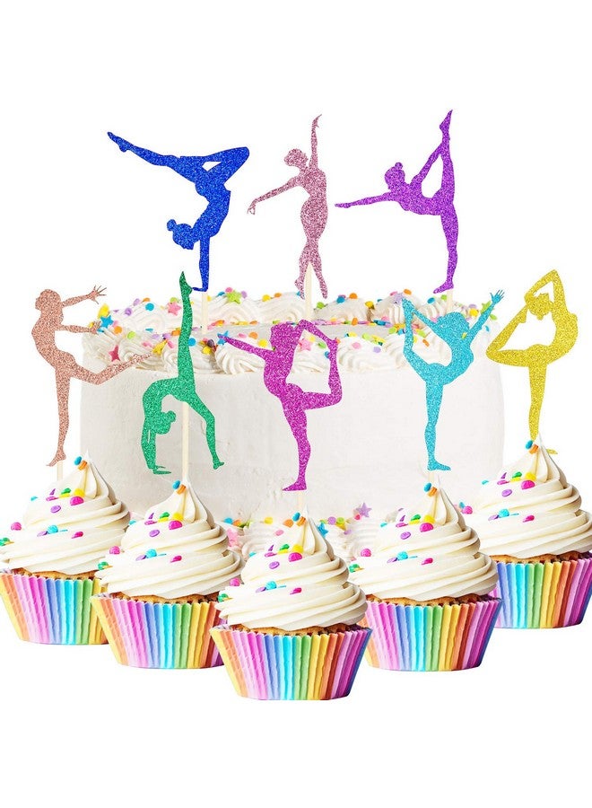 Blulu 48 Pieces Glitter Gymnastics Cupcake Toppers Gymnast Girl Cupcake Picks Toothpicks Colorful Gymnastics Silhouette Cake Decorations for Food Fruit Dessert Gym Theme Birthday Party Favors Supplies - Image 1