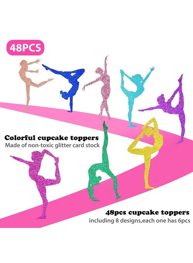 Blulu 48 Pieces Glitter Gymnastics Cupcake Toppers Gymnast Girl Cupcake Picks Toothpicks Colorful Gymnastics Silhouette Cake Decorations for Food Fruit Dessert Gym Theme Birthday Party Favors Supplies - Image 3