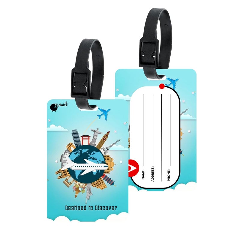 (Set of 10) Synthetic Luggage Tags with Black Strap Loop | Durable, Waterproof, Anti-Break Travel ID Tags for Suitcases, Backpacks, School & Office Bags (Model No.82)