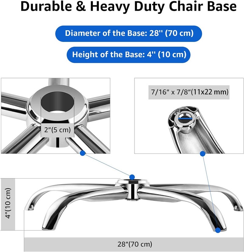Mastery Mart Office Chair Base Replacement, 28 Inch Heavy Duty(2500 Lbs) Metal Leg, Reinforced to Repair Swivel Gaming Chair Bottom Part with Universal Caster and Gas Cylinder Size (Silver) - Image 3