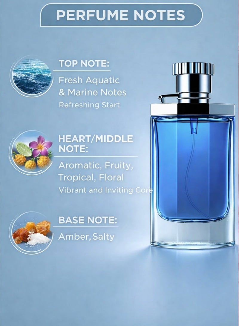 Youmar Collection Desier Blue No. 1061 Long-Lasting Aquatic Perfume for Men 100ML – Fresh Marine, Salty & Tropical Fragrance | Elegant Men’s Cologne - Image 2