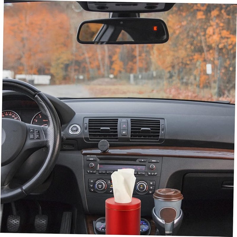 حامل علبة المناديل للسيارة باللون الأحمر المعدني موزع أسطواني إبداعي للسفر والمكتب والمنزل - Image 5