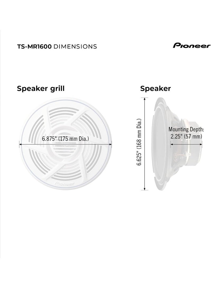 بايونير مكبرات صوت Pioneer TS-MR1600 مقاس 6.5 بوصة (زوج) – قدرة قصوى 100 واط، مقاومة للماء ومحمية من الأشعة فوق البنفسجية؛ مصممة للقوارب، ومركبات UTV وATV وSXS، والاستخدامات الخارجية والبحرية (مكبرات صوت متعددة الأغراض). - Image 2