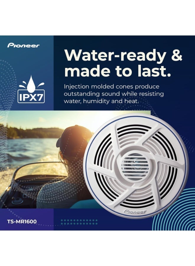 بايونير مكبرات صوت Pioneer TS-MR1600 مقاس 6.5 بوصة (زوج) – قدرة قصوى 100 واط، مقاومة للماء ومحمية من الأشعة فوق البنفسجية؛ مصممة للقوارب، ومركبات UTV وATV وSXS، والاستخدامات الخارجية والبحرية (مكبرات صوت متعددة الأغراض). - Image 5