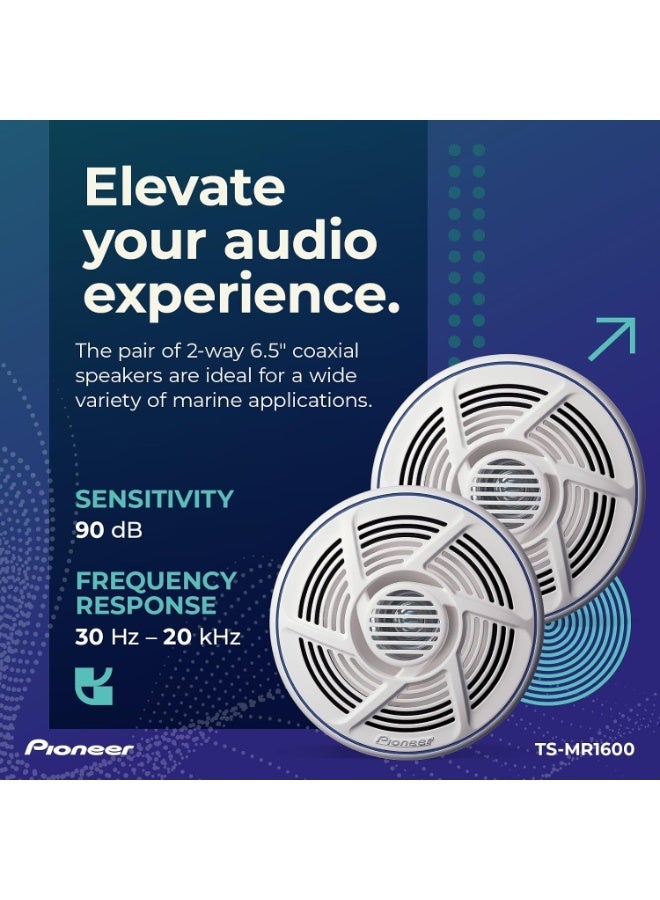 بايونير مكبرات صوت Pioneer TS-MR1600 مقاس 6.5 بوصة (زوج) – قدرة قصوى 100 واط، مقاومة للماء ومحمية من الأشعة فوق البنفسجية؛ مصممة للقوارب، ومركبات UTV وATV وSXS، والاستخدامات الخارجية والبحرية (مكبرات صوت متعددة الأغراض). - Image 3