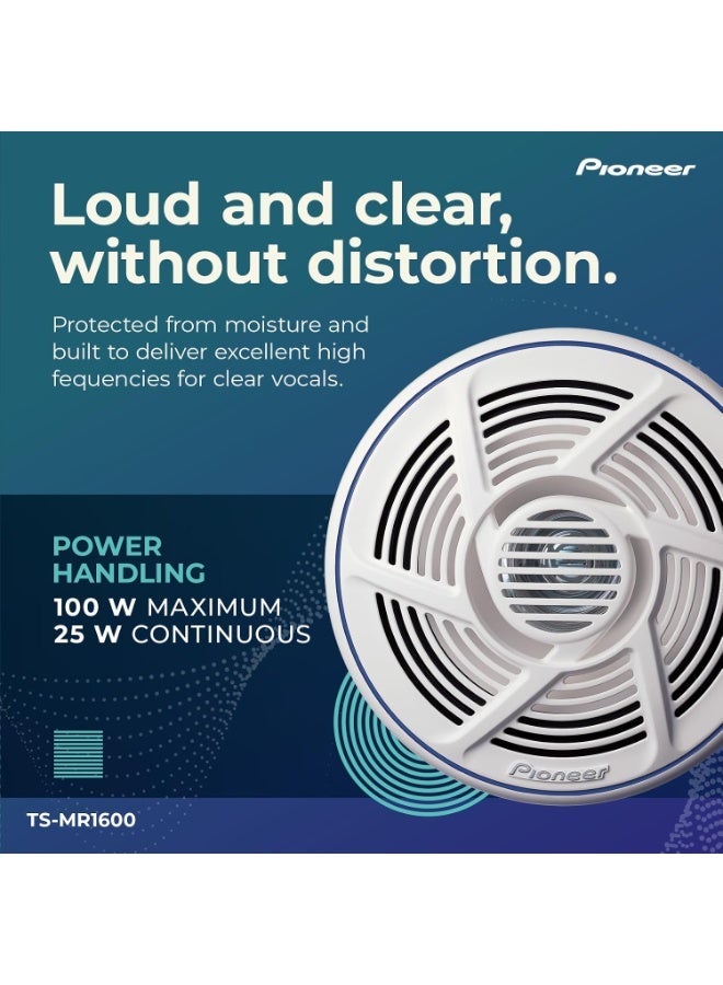 بايونير مكبرات صوت Pioneer TS-MR1600 مقاس 6.5 بوصة (زوج) – قدرة قصوى 100 واط، مقاومة للماء ومحمية من الأشعة فوق البنفسجية؛ مصممة للقوارب، ومركبات UTV وATV وSXS، والاستخدامات الخارجية والبحرية (مكبرات صوت متعددة الأغراض). - Image 4