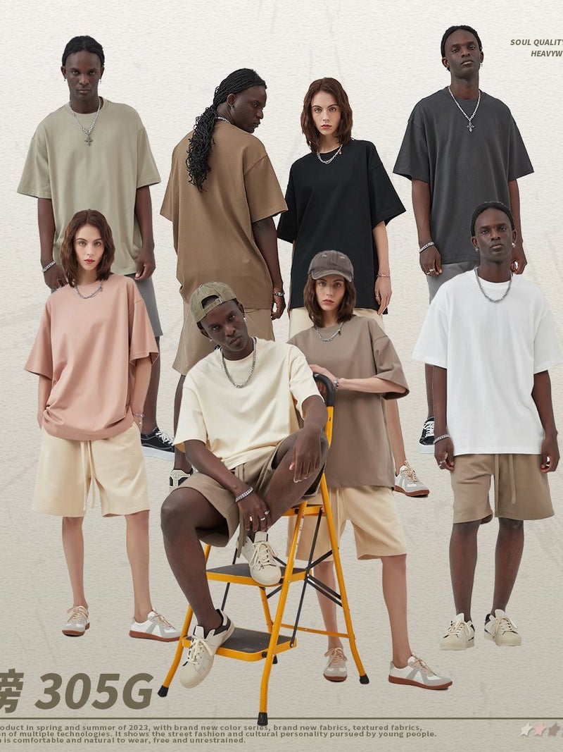 2023 spring and summer tide brand 305G loose men's short sleeve T-shirt FOG earth color pure cotton heavy T-shirt heavy industry without gender - Image 2