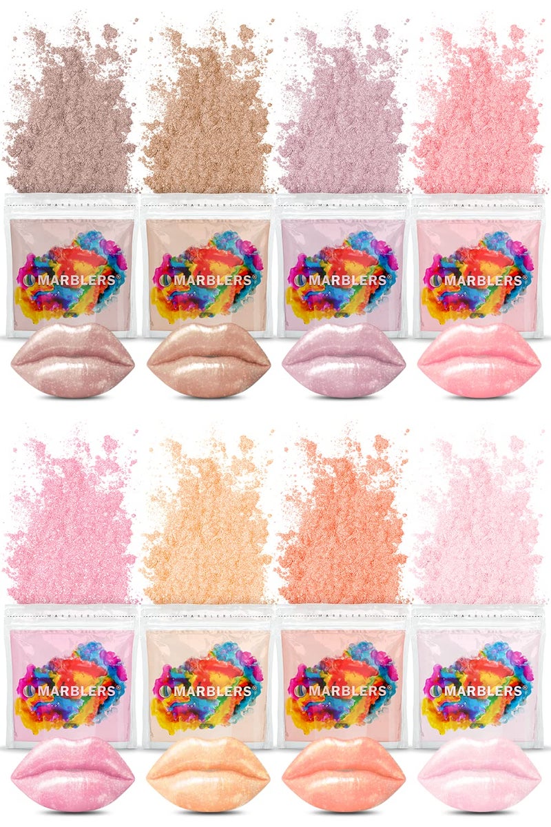 MARBLERS Lip Safe Mica Powder Colorant Set Nudie 8 Color Set Cosmetic Epoxy Resin Pigment Dye NonToxic Vegan CrueltyFree Lip Gloss Nails Body Butter Bath Bomb Candle Soap Making