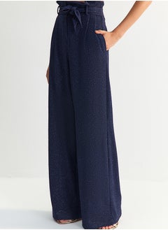 trendyol X Zeynep Tosun Navy Blue Belted Lurex Knitted Trousers TCLSS23PL00002  - Image 5