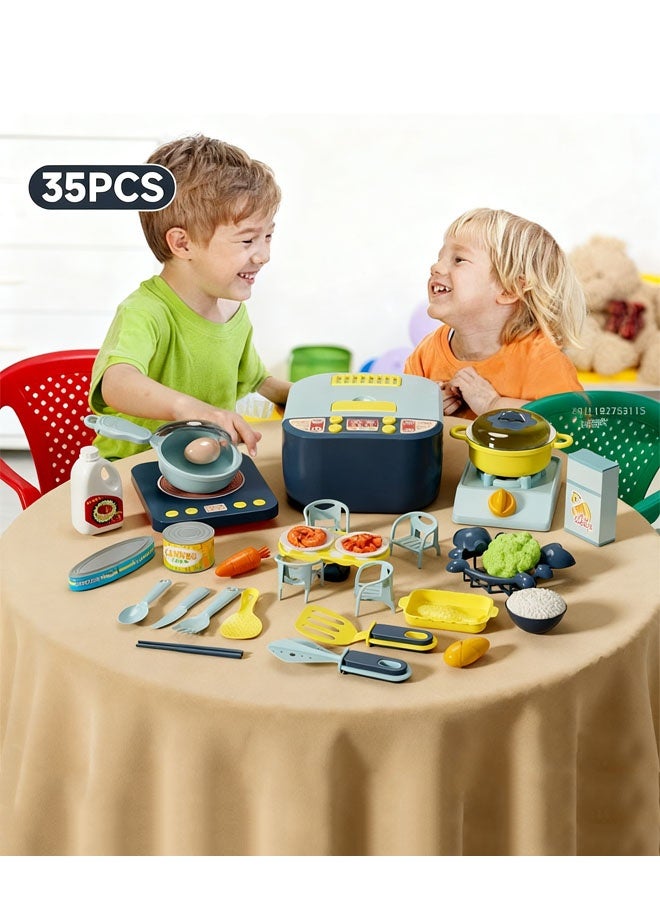 Kitchen Pretend Play Toy, Pretend Play Food for Kids Kitchen Simulation Induction Cooker Toy with Light and Sound, Spray Rice Cooker Multi-function Induction Cooker Children's Cooking Toys Kitchen Kitchenware Sets Toys with Play Pots, Pans, Utensils, Cookware, Play Food Set, Toy Vegetables, Learning Gift for Girls  Boys,Ideal Gift for Kids Aged 3+ - Image 2