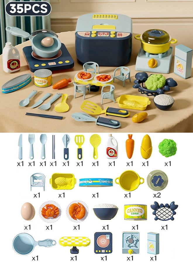 Kitchen Pretend Play Toy, Pretend Play Food for Kids Kitchen Simulation Induction Cooker Toy with Light and Sound, Spray Rice Cooker Multi-function Induction Cooker Children's Cooking Toys Kitchen Kitchenware Sets Toys with Play Pots, Pans, Utensils, Cookware, Play Food Set, Toy Vegetables, Learning Gift for Girls  Boys,Ideal Gift for Kids Aged 3+ - Image 1