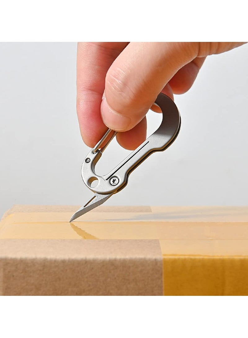 SYOSI Titanium Carabiner with Folding Knife, Small Edc Multitool Keychain, Protable Clip Box Cutter, Foldable Pocket Knife Carabiner for Outdoor, Office, Camping, Hiking - Image 3