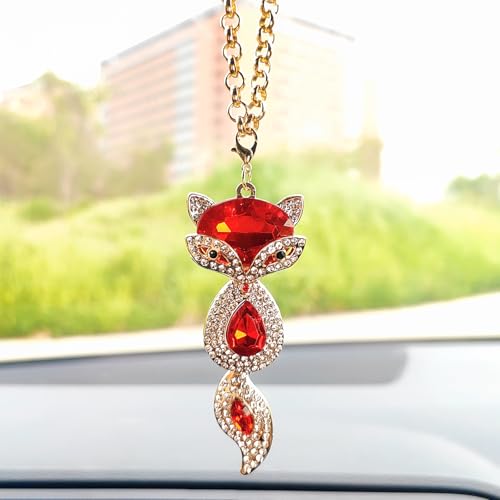 Motaney Sparkling Crystal Fox Rear View Mirror Accessories Bling Fox Cute Car Accessories for Women Interior Decor Little Car Hanging OrnamentBag Charms - Image 1