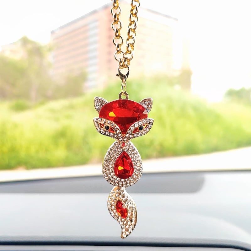 Motaney Sparkling Crystal Fox Rear View Mirror Accessories Bling Fox Cute Car Accessories for Women Interior Decor Little Car Hanging OrnamentBag Charms - Image 3