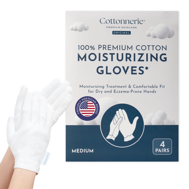 COTTONNERIE 4 Pairs Cottonnerie Original Cotton Gloves for Dry Hands Sleeping, Moisturizing Gloves Overnight, Hand Moisturizer Gloves, Moisture Gloves for Dry Hands Overnight, Sleeping Gloves, Medium - Image 1