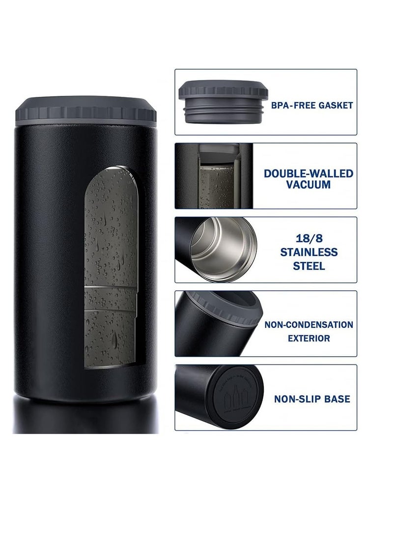 3 in 1 Slim Can Cooler for 16 OZ Skinny Can, Regular Can Bottle - Keep Cold for 6 Hours - Double Walled Insulated Stainless Steel Vacuum Beverage Can Insulator (Matte Black) - Image 4