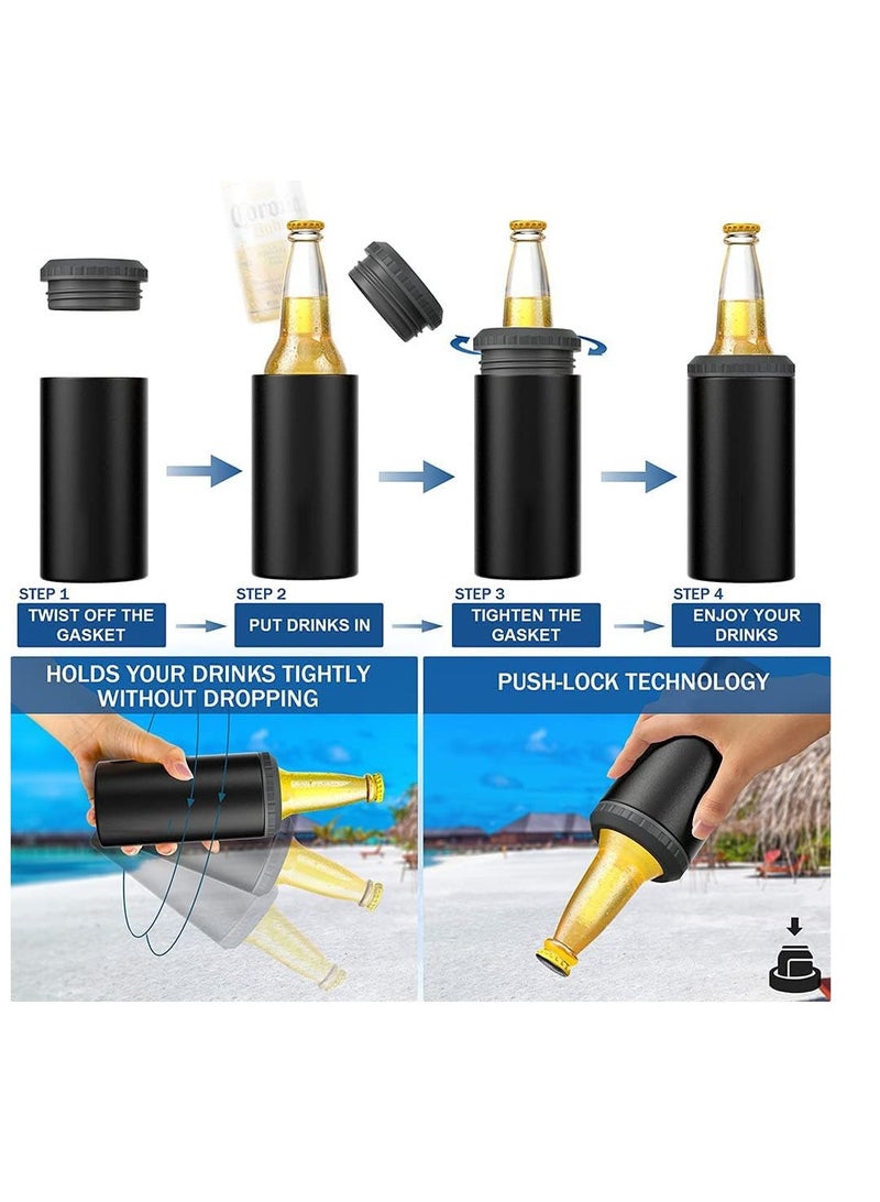 3 in 1 Slim Can Cooler for 16 OZ Skinny Can, Regular Can Bottle - Keep Cold for 6 Hours - Double Walled Insulated Stainless Steel Vacuum Beverage Can Insulator (Matte Black) - Image 3