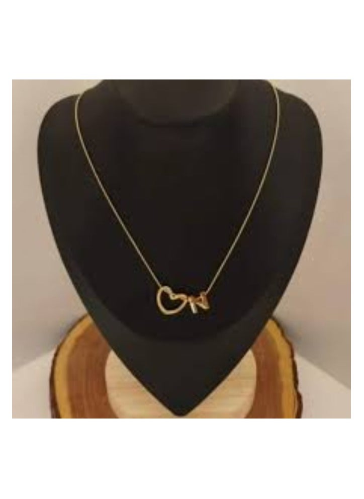 Generic - Stainless steel accessory necklace - distinctive design - heart shape with the letter N - golden color - Image 1