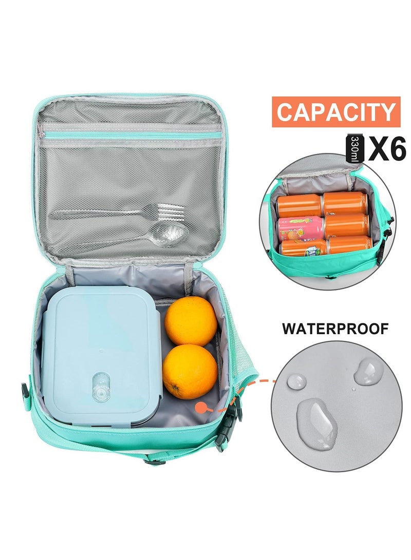 SYOSI Children's Lunch Box, Rainbow Laser Tote Leakproof Insulated Lunch Bag Reusable Insulated Bento Bag Picnic Ice Bag Girls Simple Shoulder Bag for School and Outdoor Backpack (Green)  - Image 4