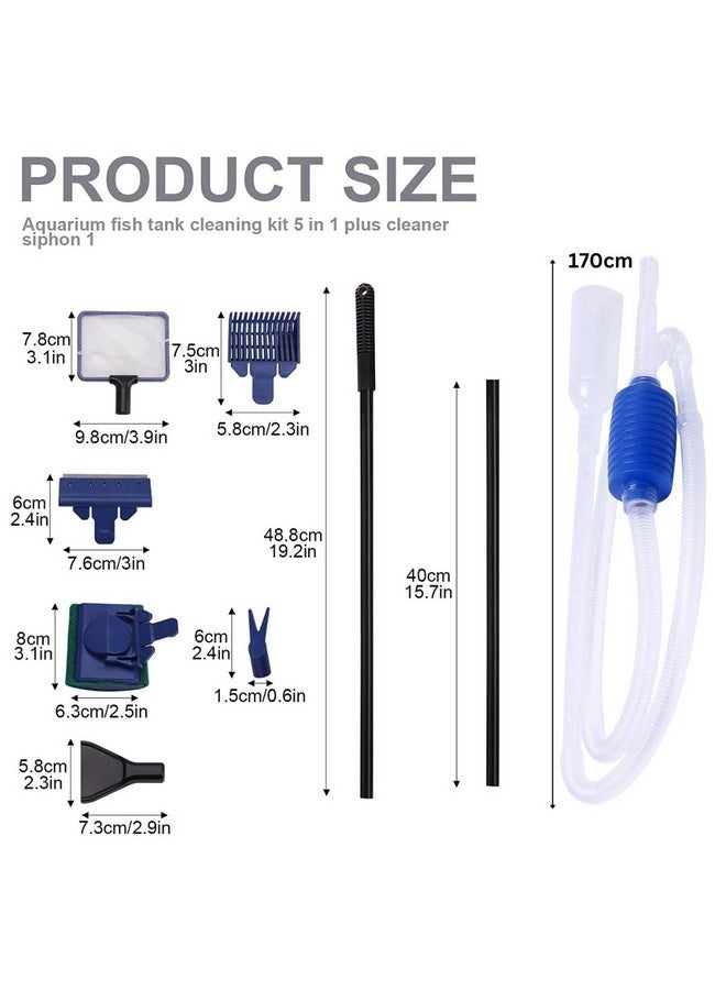 أدوات تنظيف حوض السمك | سيفون حوض السمك | تغيير مياه حوض السمك، مع مجموعة أدوات تنظيف قابلة للفصل 5 في 1 (مجموعة حوض السمك 5 في 1 + مضخة سيفون) - Image 2