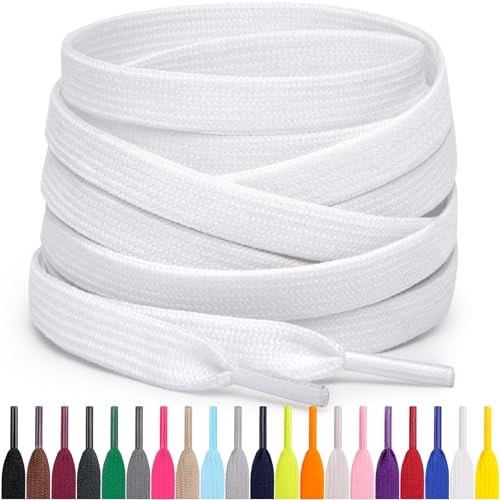Miscly Flat Shoe Laces for Sneakers, Multiple Lengths and Colors Available - White, 27″ (69 CM) - Image 1