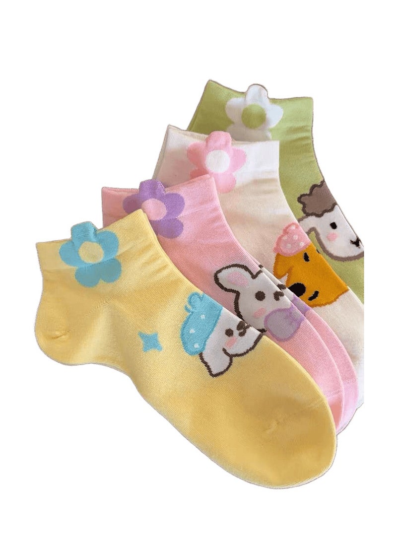 SMARTEDGE Women's Ankle Socks with Rabbit Print - Stylish Summer Ankle Socks - 6 Pairs in Assorted Colors. Modern Design - Image 1