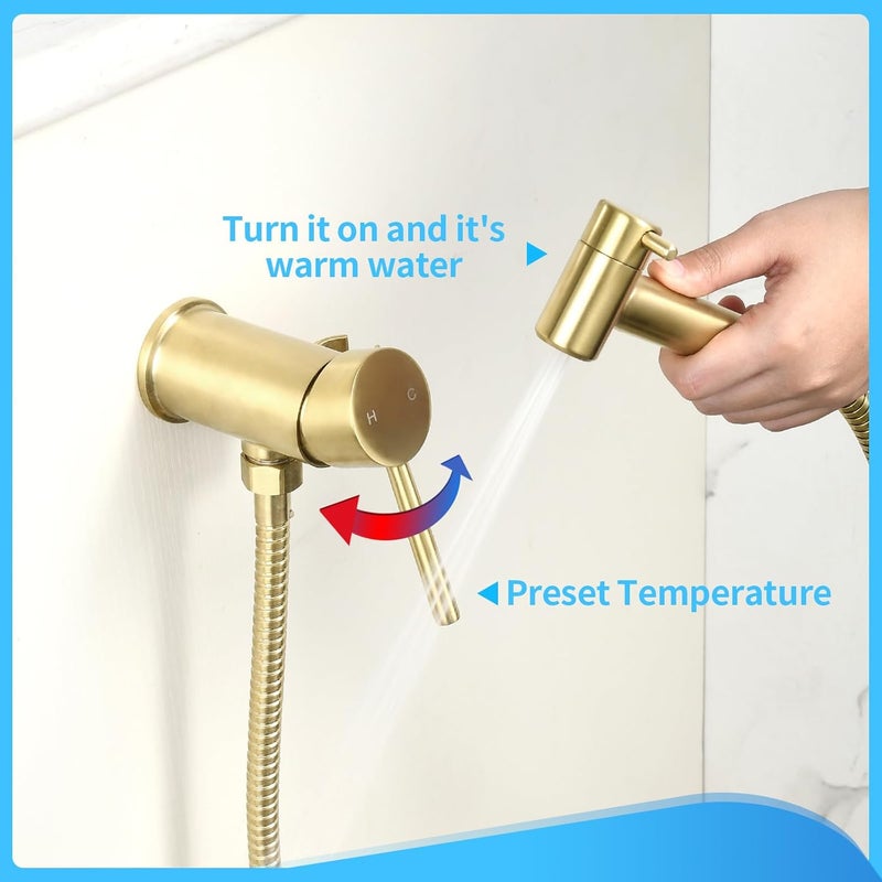 WOCCI Brushed Gold Hot and Cold Bidet Sprayer Set Mounted on The Bathroom Vanity, Stainless Steel Warm Water Bidet Sprayer for Toilet with Brass Hot and Cold Mixing Valve - Image 3