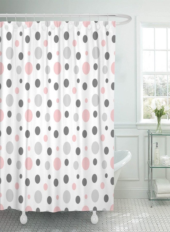 Emvency Shower Curtain Geometric Pink Gray White Modern Polka Dot Pattern Retro Waterproof Polyester Fabric 72 x 72 Inches Bathroom Set with Hooks - Image 1