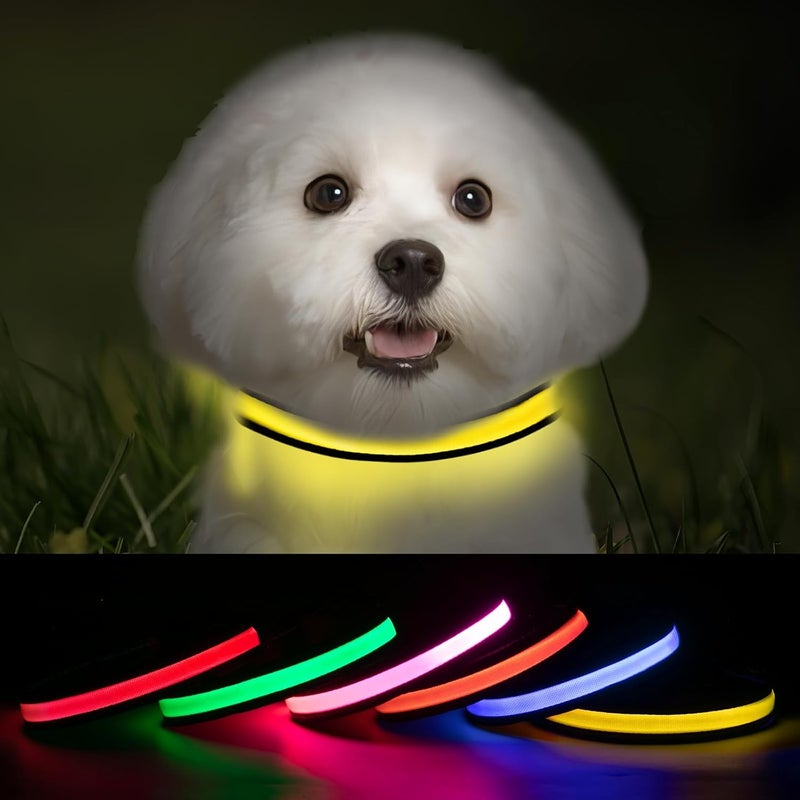 ROUWINNE Extra Small Dog Glow Collar - Adjustable Rechargeable LED Dog Collars, Waterproof Breathable Light Up Dog Collars (Yellow, Pack of 1, XS) - Image 1