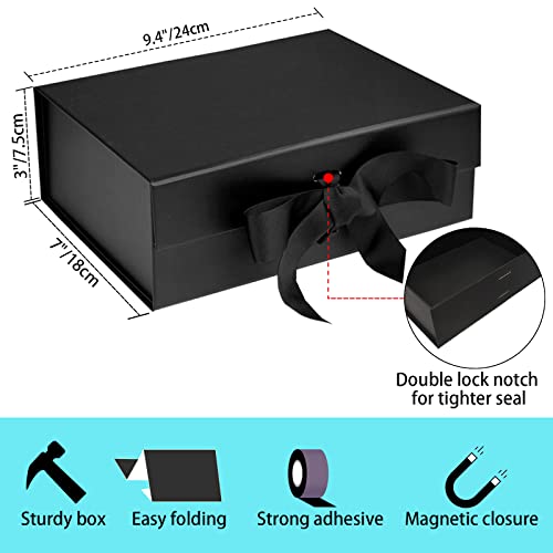 RUIFYRAY Black Luxury Magnetic Gift Box with Lid, Ribbons and Gift Bag, Medium Size-9.4x7x3 Inches, Great for Christmas, New Year, Wedding, Birthdays, Man - Image 2