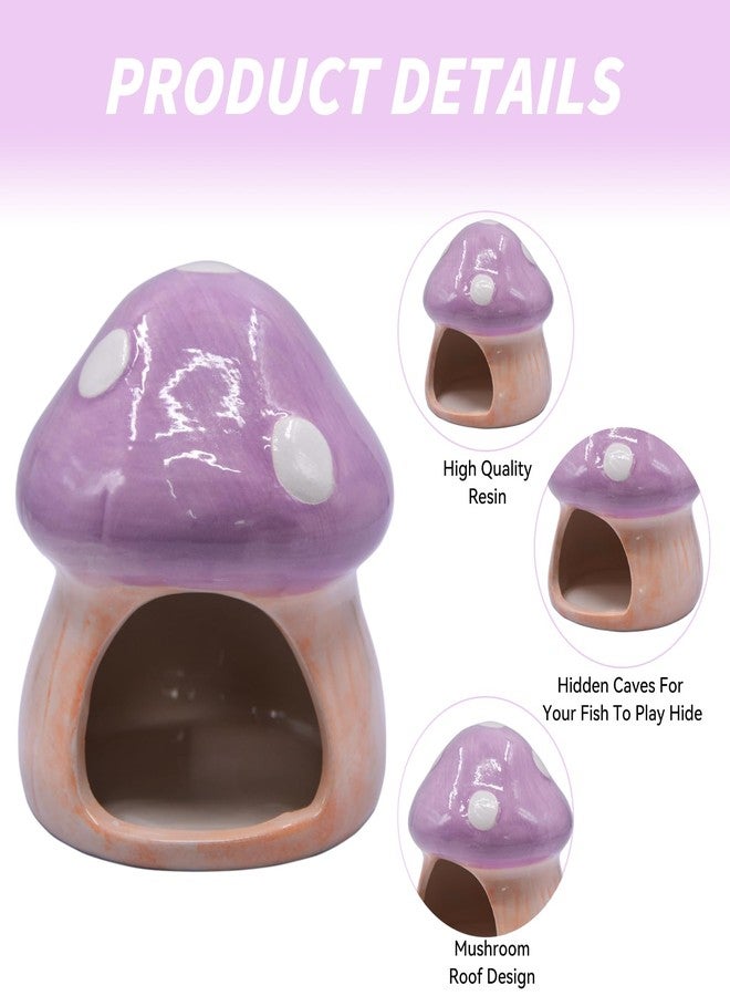 AnRui Ceramic Betta Fish Tank Accessories Decor Cute Mushroom House Aquarium Decoration Hideout Cave Ornament for Small Fish, Shrimp, Goldfish and Reptiles (Purple) - Image 3