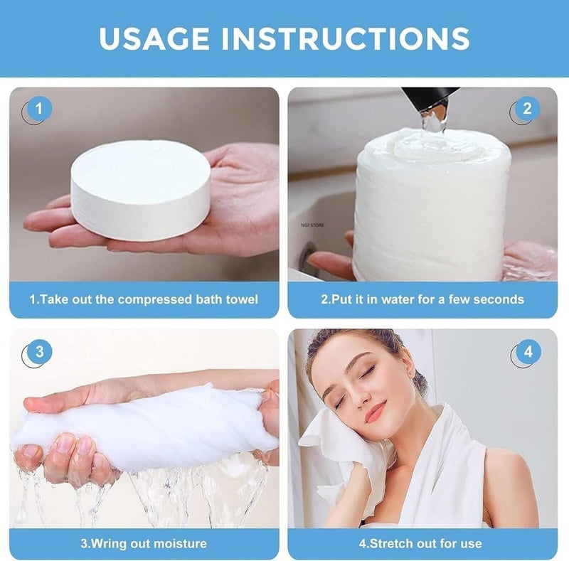AJKN Compressed Bath Towel Tablets - Large Quick-Dry Disposable Magic Towels for Travel, Beach, Face & Bath Use - Soft Absorbent Cotton (70 x 140 cm, Pack of 3) - Image 5
