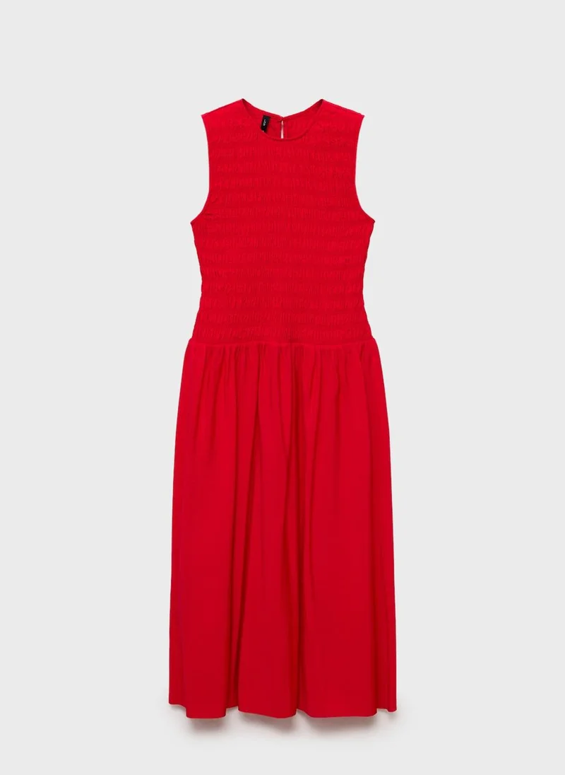 MANGO Smocked Bodice Midi Dress