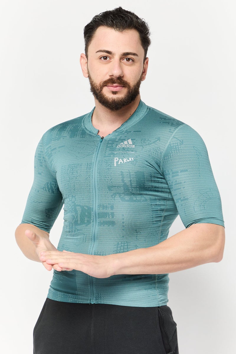 Adidas Adidas x Parley Men Sportswear Fit Short Sleeve Training Jersey Shirt, Teal Green - Image 1