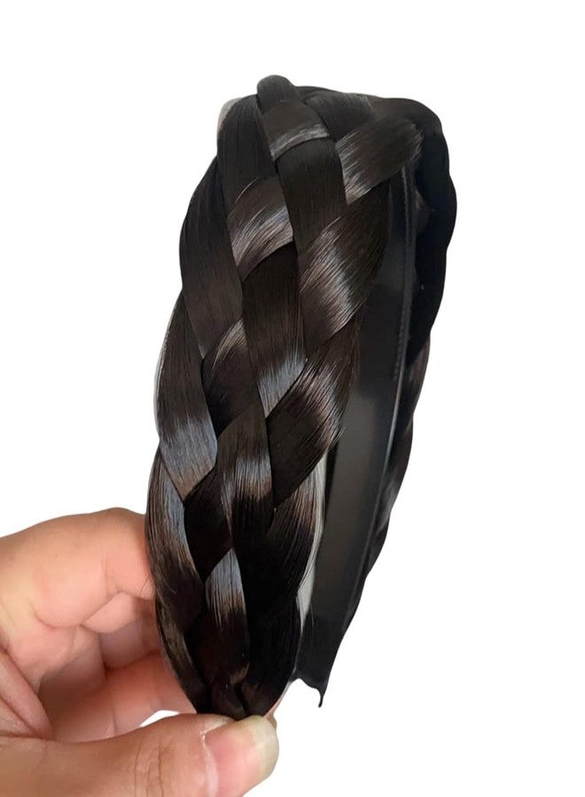 SquarezhenBo Braided Stretch Headband for Women - Synthetic Hair Accessories with Twist Design and Wide Brim, Reusable Ponytail Holder for Girls/Wigs/Daily Use, Non-Slip Hair Band (Black Brown) - Image 1