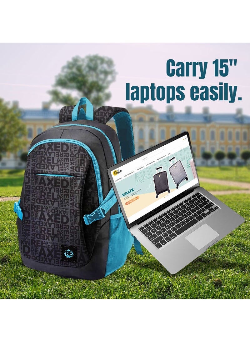 بيج ديزاين حقيبة ظهر للابتوب مقاومة للسرقة ومضادة للماء من Biggdesign Moods Up، باللون الأسود - Image 3