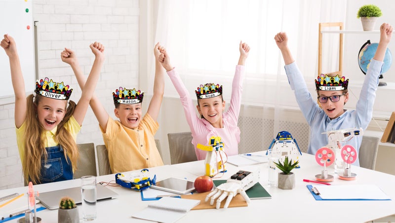 HEYINSHEN HEYISNHEN 24 Pcs 100th Days of School Paper Crowns for Kids Customizable Name 100th Day of School Hats with Elastic String Adjustable Classroom Activity Supplies for Kindergarten Preschool - Image 4