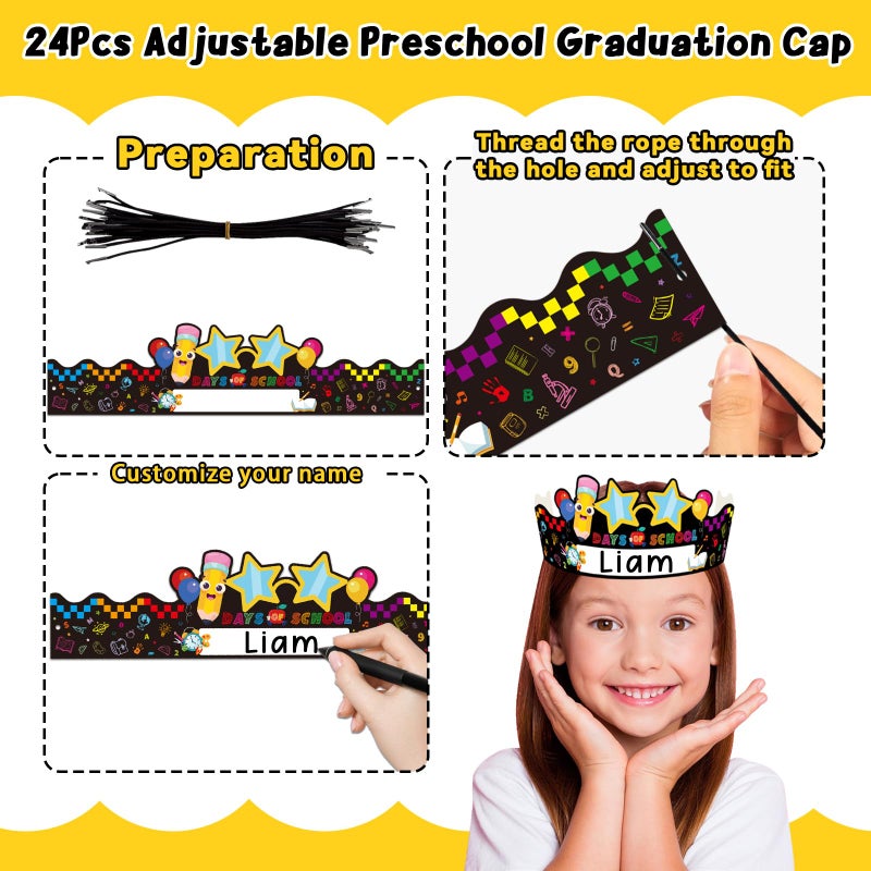HEYINSHEN HEYISNHEN 24 Pcs 100th Days of School Paper Crowns for Kids Customizable Name 100th Day of School Hats with Elastic String Adjustable Classroom Activity Supplies for Kindergarten Preschool - Image 2
