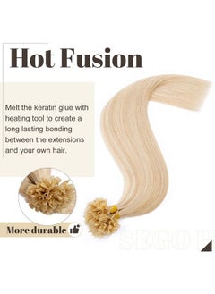 SEGO U Tip Pre Bonded Remy Human Hair Extensions Nail Tip Italian Keratin Fushion Hairpiece Straight Silky For Women 100 Strands Per Package #18P613 Ash Blonde&Bleach Blonde 14 Inch 100 Strands/Pack 50G  - Image 4
