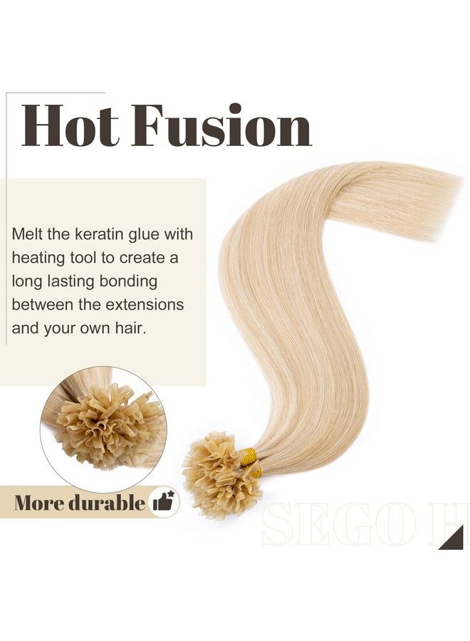 SEGO U Tip Pre Bonded Remy Human Hair Extensions Nail Tip Italian Keratin Fushion Hairpiece Straight Silky For Women 100 Strands Per Package #18P613 Ash Blonde&Bleach Blonde 14 Inch 100 Strands/Pack 50G - Image 4