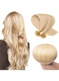 SEGO U Tip Pre Bonded Remy Human Hair Extensions Nail Tip Italian Keratin Fushion Hairpiece Straight Silky For Women 100 Strands Per Package #18P613 Ash Blonde&Bleach Blonde 14 Inch 100 Strands/Pack 50G  - Image 1