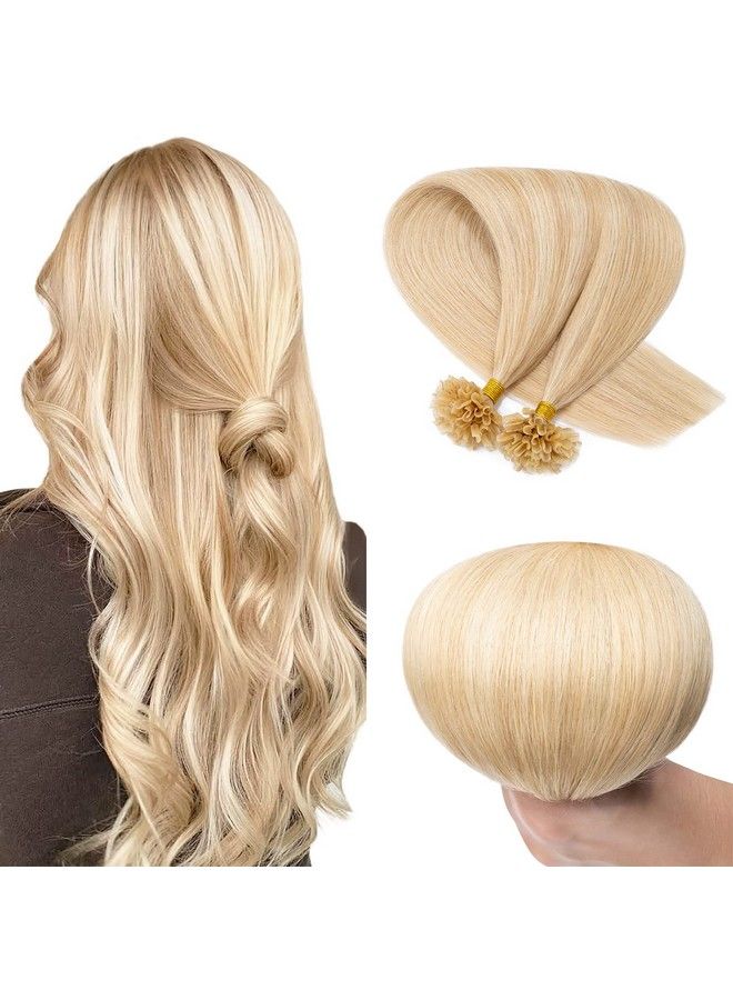 SEGO U Tip Pre Bonded Remy Human Hair Extensions Nail Tip Italian Keratin Fushion Hairpiece Straight Silky For Women 100 Strands Per Package #18P613 Ash Blonde&Bleach Blonde 14 Inch 100 Strands/Pack 50G - Image 1