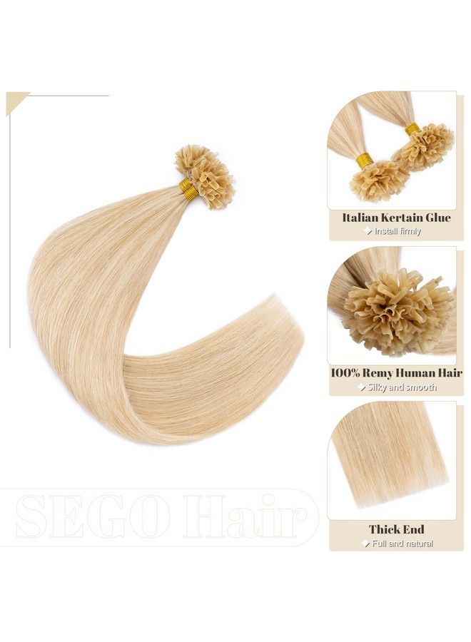 SEGO U Tip Pre Bonded Remy Human Hair Extensions Nail Tip Italian Keratin Fushion Hairpiece Straight Silky For Women 100 Strands Per Package #18P613 Ash Blonde&Bleach Blonde 14 Inch 100 Strands/Pack 50G - Image 3