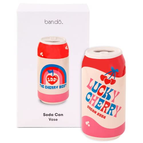 ban.do bando Small Decorative Vase Colorful Ceramic Vase Shelf Decor for Home or Office VintageInspired Soda Can Lucky Cherry Cream Soda - Image 1
