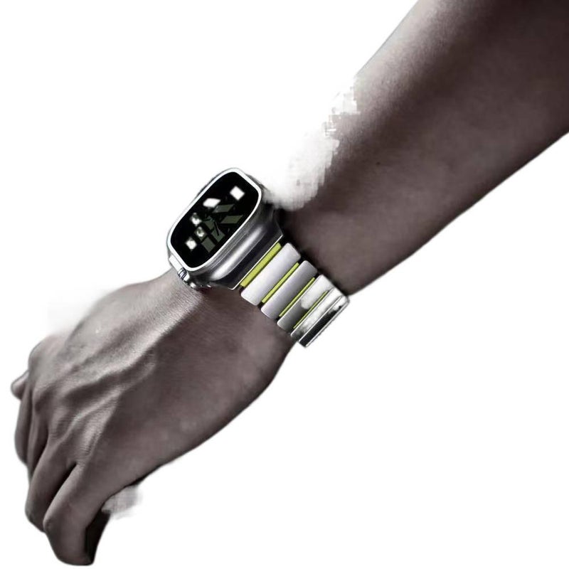 سوار ساعة ذكية سوار معدني من الستانلس ستيل متوافق مع Apple Watch 42/44/45/49mm بملاءمة قابلة للتعديل وحزام بديل بتصميم معدني أنيق باللون أسود قابل للتعديل - Image 2