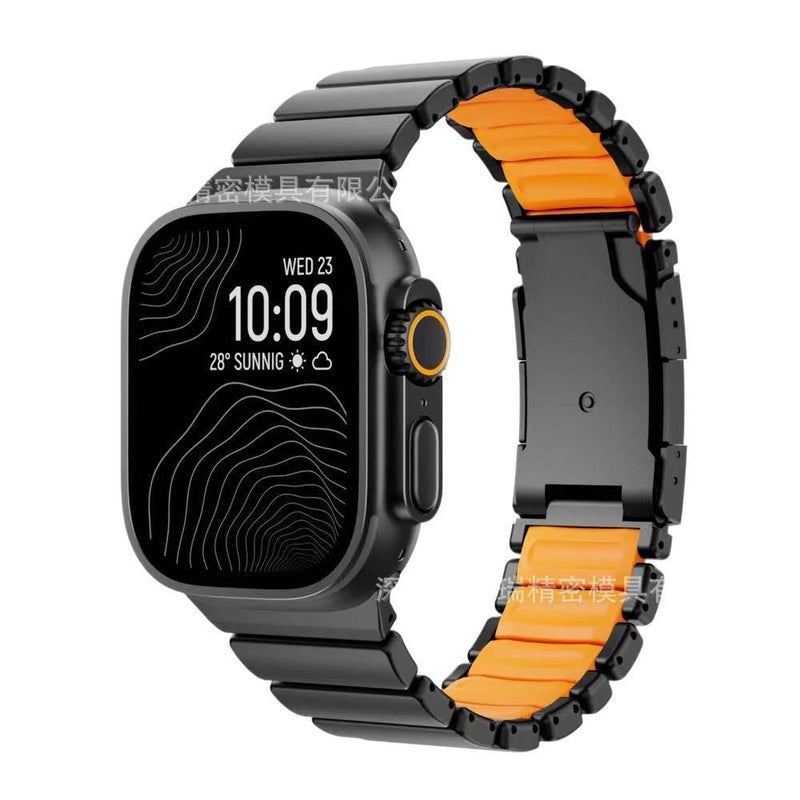 سوار ساعة ذكية سوار معدني من الستانلس ستيل متوافق مع Apple Watch 42/44/45/49mm بملاءمة قابلة للتعديل وحزام بديل بتصميم معدني أنيق باللون أسود قابل للتعديل - Image 3