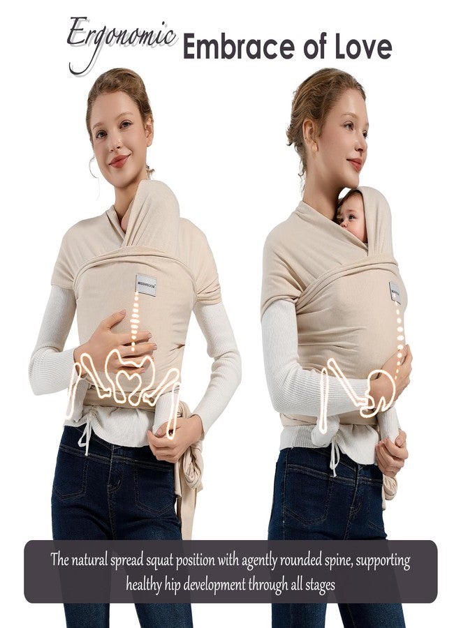 MISSWISDOM Baby Wraps Carrier, Baby Carrier Wrap Newborn Sling 7-35lbs, Baby Wearing Wrap Newborn Wrap Carrier, Baby Sling Carriers for Newborn and Infant, Beige - Image 4