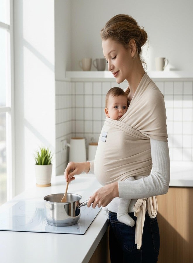 MISSWISDOM Baby Wraps Carrier, Baby Carrier Wrap Newborn Sling 7-35lbs, Baby Wearing Wrap Newborn Wrap Carrier, Baby Sling Carriers for Newborn and Infant, Beige - Image 2