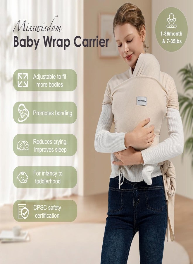MISSWISDOM Baby Wraps Carrier, Baby Carrier Wrap Newborn Sling 7-35lbs, Baby Wearing Wrap Newborn Wrap Carrier, Baby Sling Carriers for Newborn and Infant, Beige - Image 3